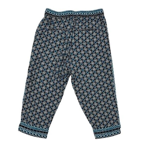 Anthropologie Women’s Geometric Crop Pants Medium Petite Elastic Waist Pockets - Picture 4 of 13